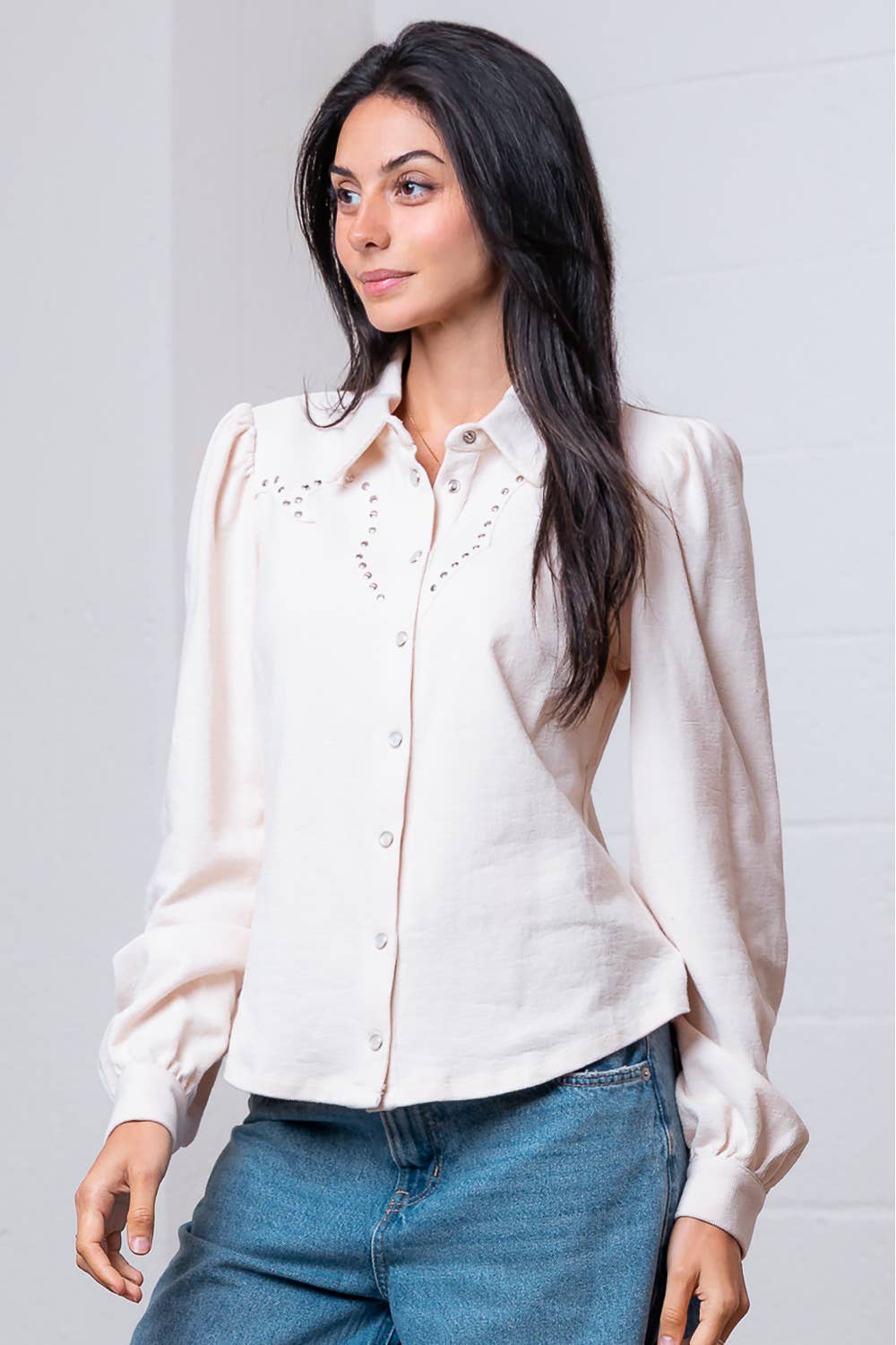 Amarillo Studded Yoke Blouse - Cowhide and Conchos
