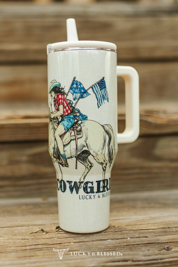 American Cowgirl Printed Tumbler (40oz) - Cowhide and Conchos