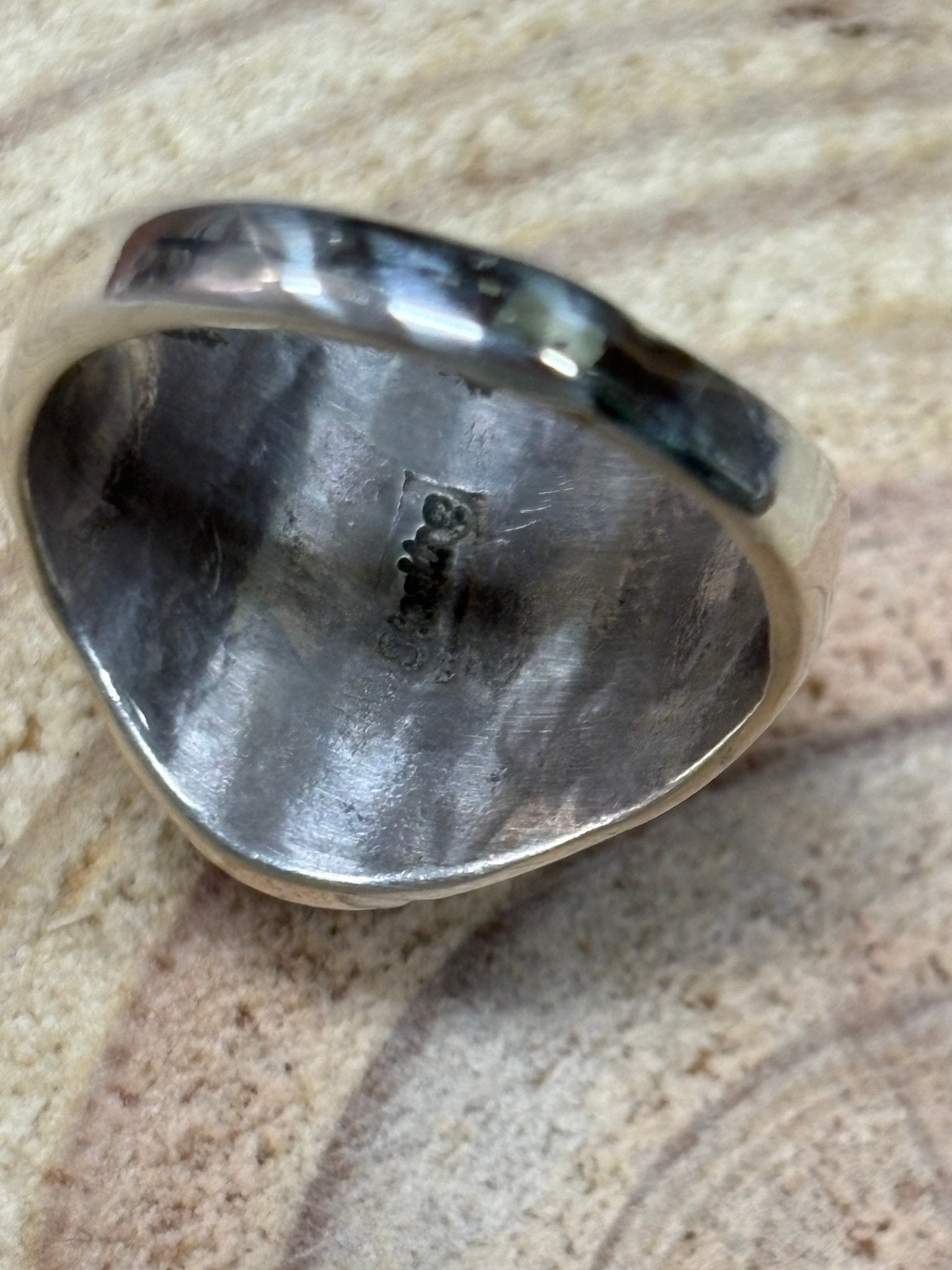 Annie Lincoln Navajo Handmade Sterling Silver & Bumblebee Jasper Ring - Size 9 - Cowhide and Conchos
