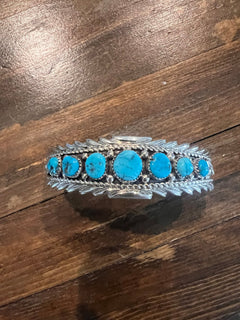 Anthony Brown Turquoise & Sterling Silver Bracelet - Cowhide and Conchos