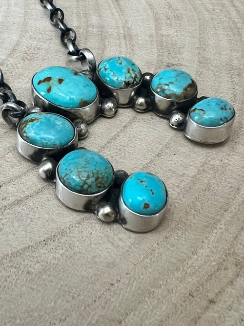 Augustine Largo Navajo Handmade Kingman Naja Necklace - 18 inch - Cowhide and Conchos