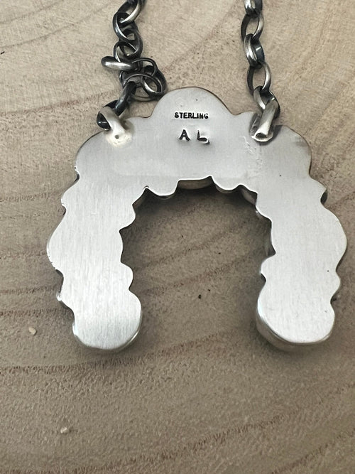 Augustine Largo Navajo Handmade Kingman Naja Necklace - 18 inch - Cowhide and Conchos