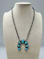 Augustine Largo Navajo Handmade Kingman Naja Necklace - 18 inch - Cowhide and Conchos
