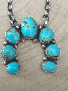 Augustine Largo Navajo Handmade Kingman Naja Necklace - 18 inch - Cowhide and Conchos