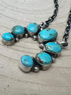 Augustine Largo Navajo Handmade Kingman Naja Necklace - 18 inch - Cowhide and Conchos