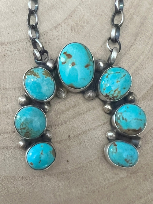 Augustine Largo Navajo Handmade Kingman Naja Necklace - 18 inch - Cowhide and Conchos