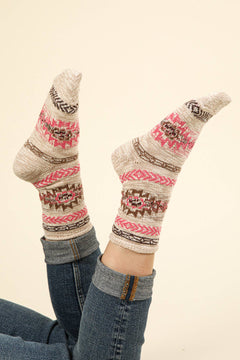 Aztec Graphic Cozy Crew Socks - Cowhide and Conchos