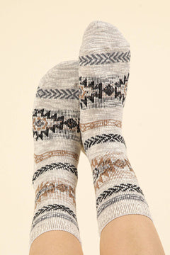 Aztec Graphic Cozy Crew Socks - Cowhide and Conchos