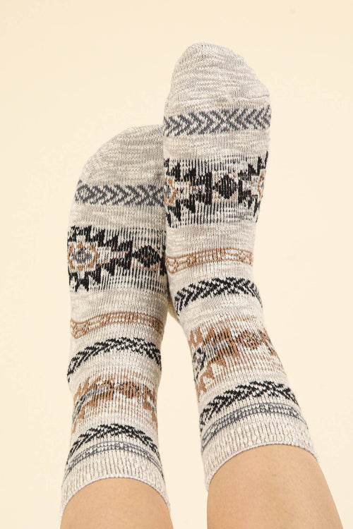 Aztec Graphic Cozy Crew Socks - Cowhide and Conchos