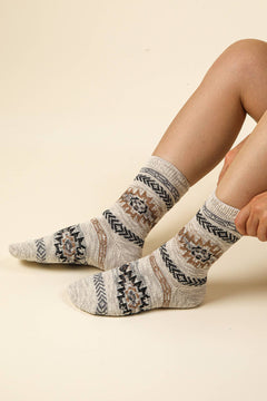 Aztec Graphic Cozy Crew Socks - Cowhide and Conchos