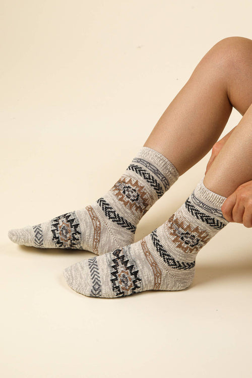 Aztec Graphic Cozy Crew Socks - Cowhide and Conchos