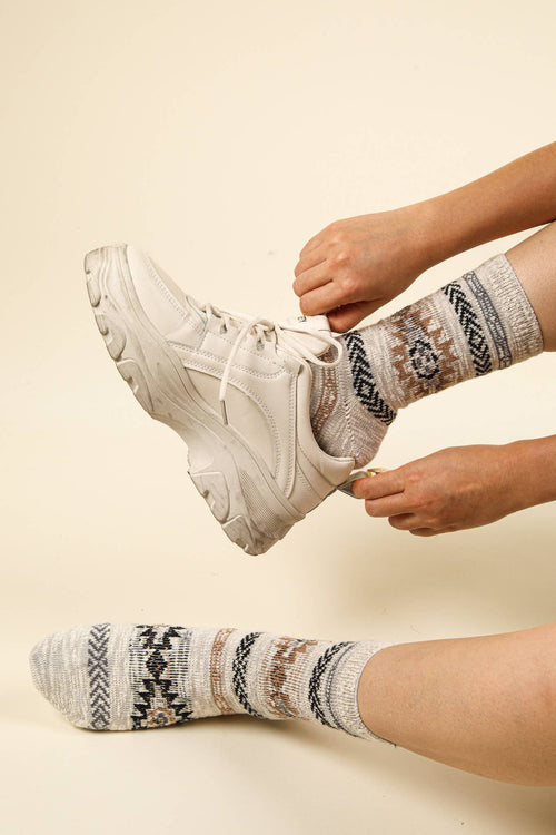 Aztec Graphic Cozy Crew Socks - Cowhide and Conchos