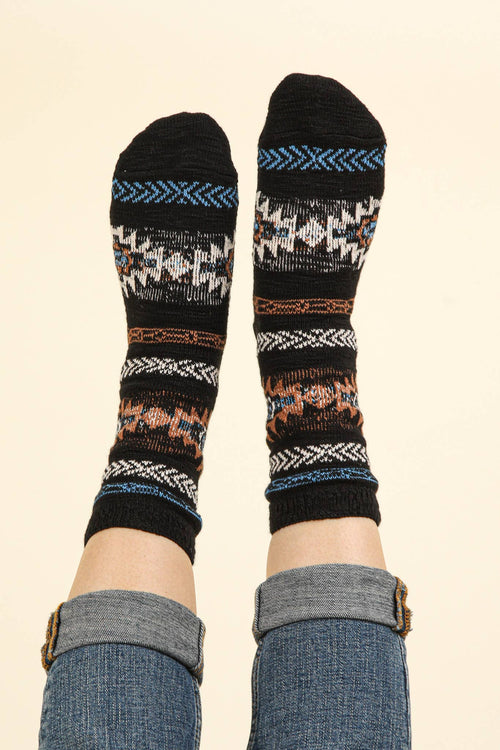 Aztec Graphic Cozy Crew Socks - Cowhide and Conchos