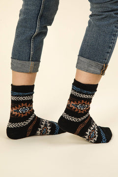 Aztec Graphic Cozy Crew Socks - Cowhide and Conchos