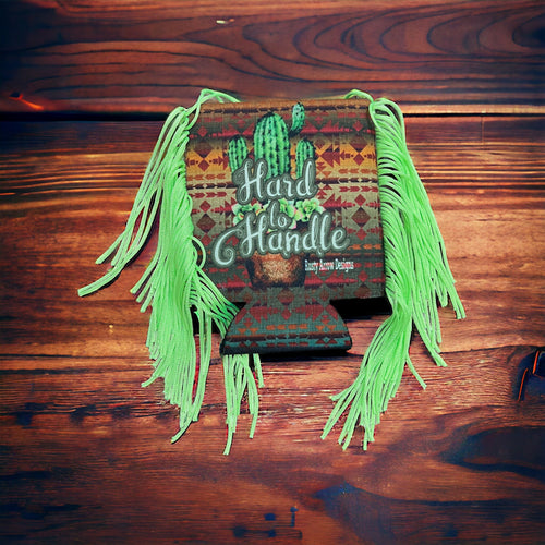 Aztec Hard to Handle Fringe Koozie - Cowhide and Conchos