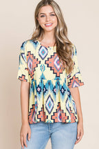 Aztec Print Top - Cowhide and Conchos