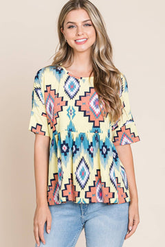 Aztec Print Top - Cowhide and Conchos