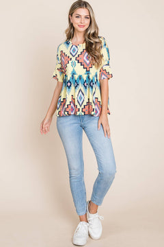 Aztec Print Top - Cowhide and Conchos