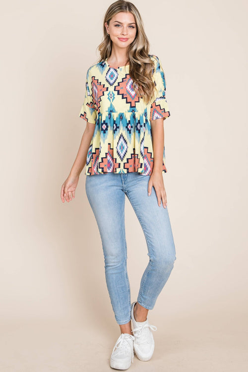 Aztec Print Top - Cowhide and Conchos