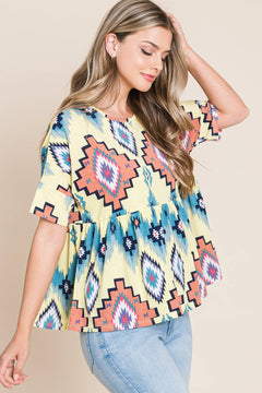 Aztec Print Top - Cowhide and Conchos