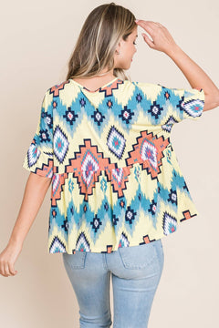 Aztec Print Top - Cowhide and Conchos