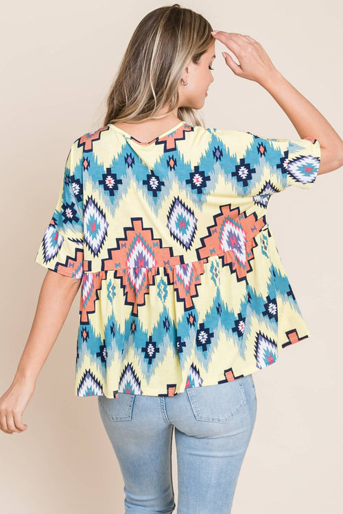 Aztec Print Top - Cowhide and Conchos
