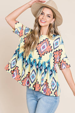 Aztec Print Top - Cowhide and Conchos
