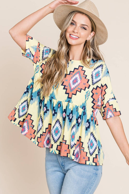 Aztec Print Top - Cowhide and Conchos