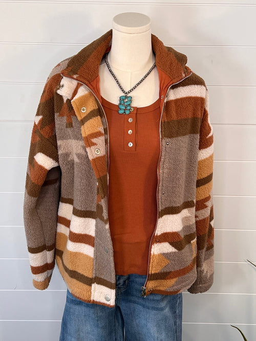 Aztec Soft Cozy Jacket - Small remaining - Cowhide and Conchos