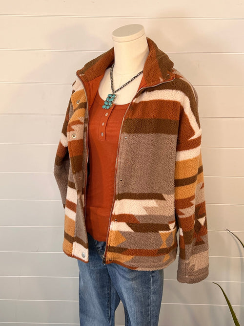 Aztec Soft Cozy Jacket - Small remaining - Cowhide and Conchos