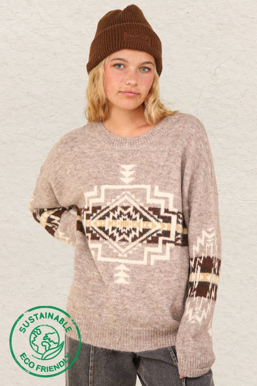 Aztec Graphic Cozy Sweater - Heathered Grey or Oatmeal Colors