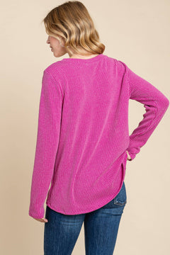 Ribbed Top with Pocket - Charcoal, Fuchsia, and Pumpkin