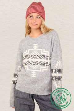 Aztec Graphic Cozy Sweater - Heathered Grey or Oatmeal Colors