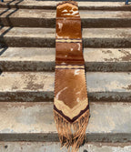 6ft Cowhide Tooled Gold Fringe Table Runner