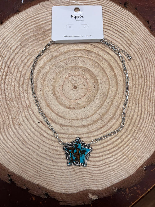 Barbed Star Necklace - 18 inch + 3 - Cowhide and Conchos