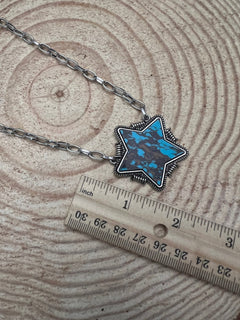 Barbed Star Necklace - 18 inch + 3 - Cowhide and Conchos