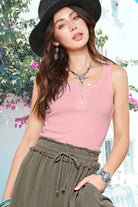 Basic Ribbed Button Front Tank Top - Cowhide and Conchos