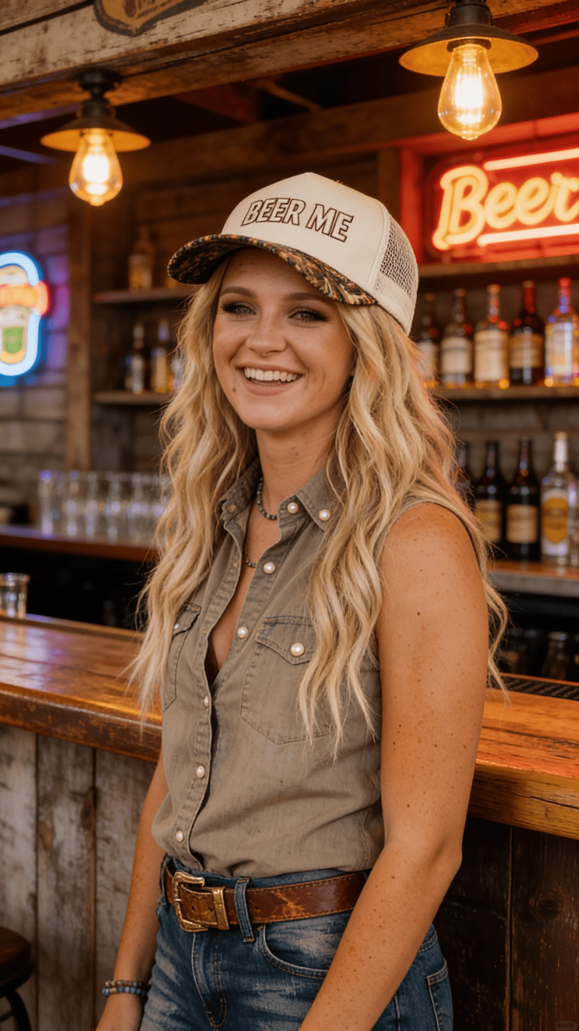 "Beer Me" Embroidered Leopard or Camo Trucker Hat - Cowhide and Conchos