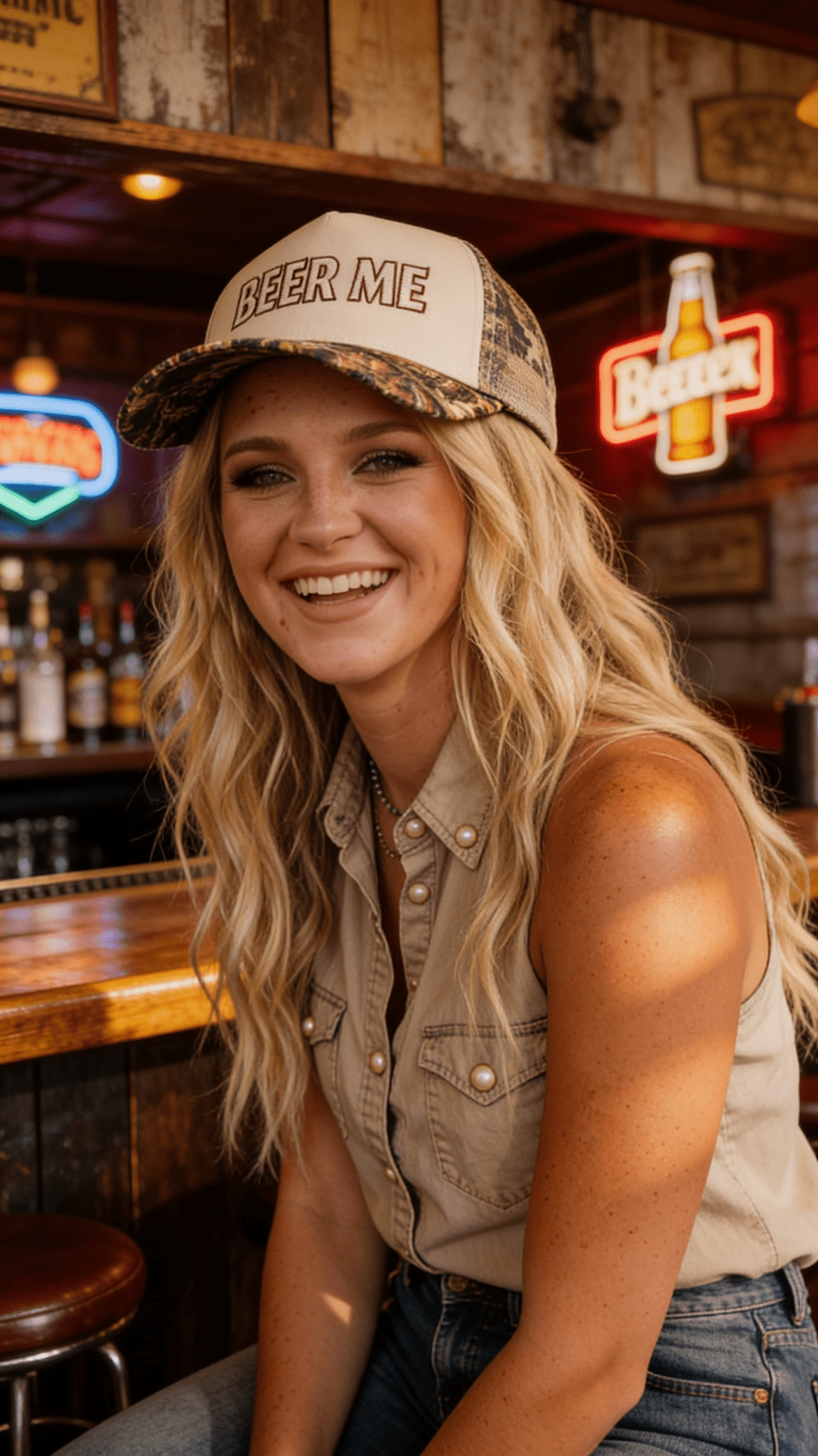"Beer Me" Embroidered Leopard or Camo Trucker Hat - Cowhide and Conchos
