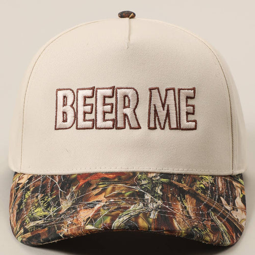 BEER ME Embroidered Trucker Hat - Leopard or Camo - Cowhide and Conchos