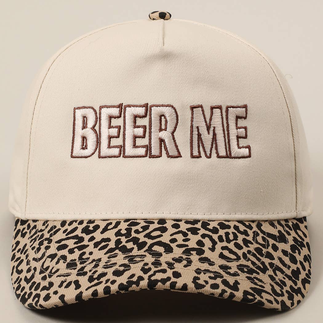 BEER ME Embroidered Trucker Hat - Leopard or Camo - Cowhide and Conchos