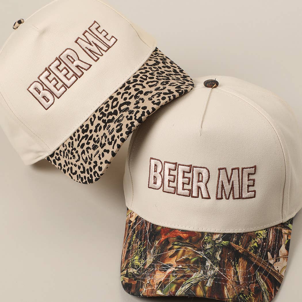 BEER ME Embroidered Trucker Hat - Leopard or Camo - Cowhide and Conchos