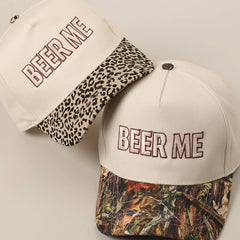 BEER ME Embroidered Trucker Hat - Leopard or Camo - Cowhide and Conchos