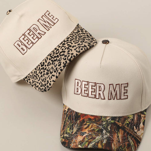 BEER ME Embroidered Trucker Hat - Leopard or Camo - Cowhide and Conchos