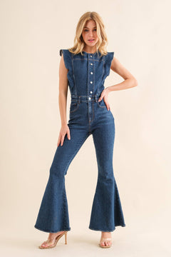 Bell Bottom Denim Jumpsuit by Blue B - size small available - Cowhide and Conchos