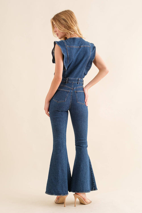 Bell Bottom Denim Jumpsuit by Blue B - size small available - Cowhide and Conchos