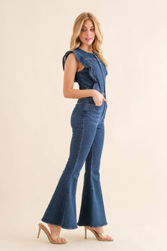Bell Bottom Denim Jumpsuit by Blue B - size small available - Cowhide and Conchos