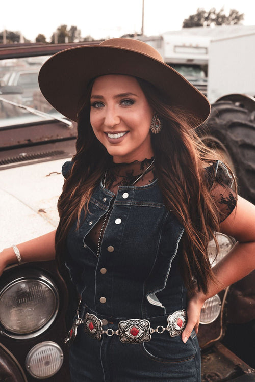 Bell Bottom Denim Jumpsuit by Blue B - size small available - Cowhide and Conchos