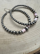 Big Sterling Pearl Hoops with Pink Conch — 2" × 1/2" Graduated 4-5-6-8mm (Handmade in Texas) - Cowhide and Conchos