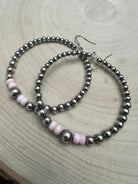 Big Sterling Pearl Hoops with Pink Conch — 2" × 1/2" Graduated 4-5-6-8mm (Handmade in Texas) - Cowhide and Conchos